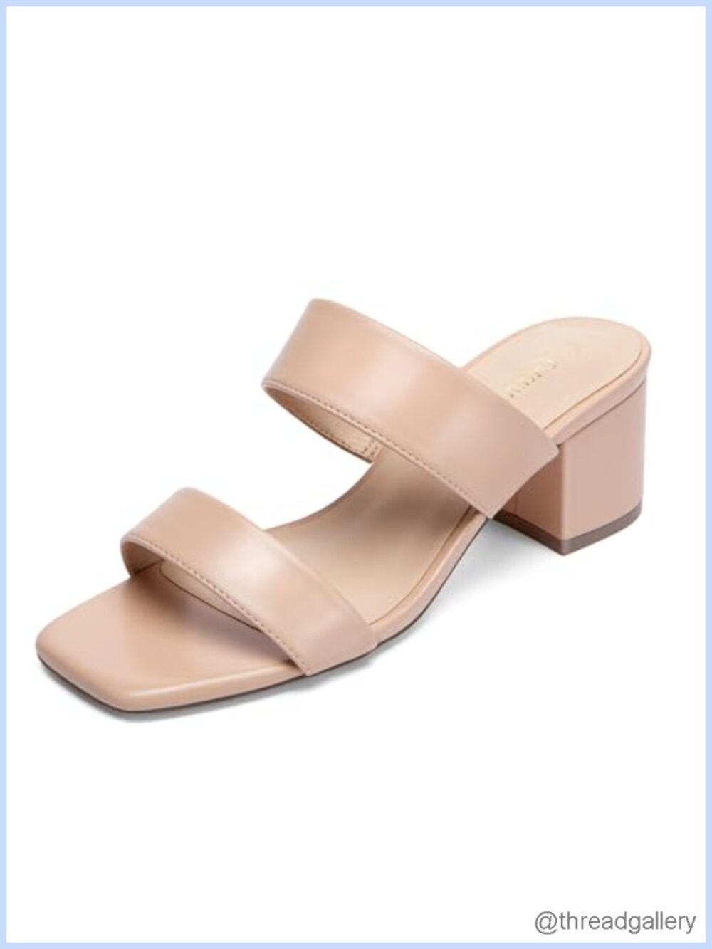 Women's Two Strap Heeled Sandals Square Toe 2 Inch Low Chunky Block Heels